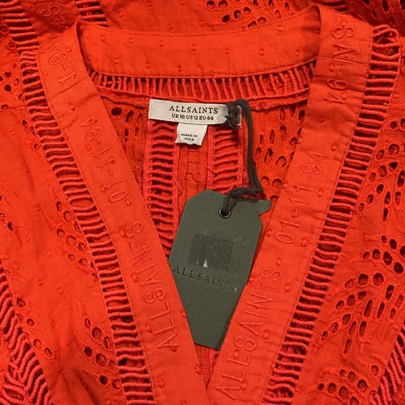 NWT All Saints Poppy Blaze Red Tate Broderie Dress or Coverup - Sz 12 - Picture 7 of 11
